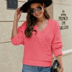 solid color v neck casual oversize jumpers mujer pullover sweaters fall winter fashion women knitwear