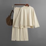 2026 Pullover Round Neck Jumper Palazzo Pants Women Loungewear Pajama Outfits Fall Winter Knit Sweater Two Piece Set