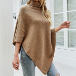 New Arrival warm sleeve cape women knitted poncho Shawl pullover cloak solid color high neck sweater coat