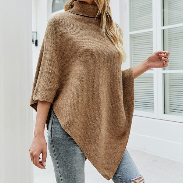 New Arrival warm sleeve cape women knitted poncho Shawl pullover cloak solid color high neck sweater coat
