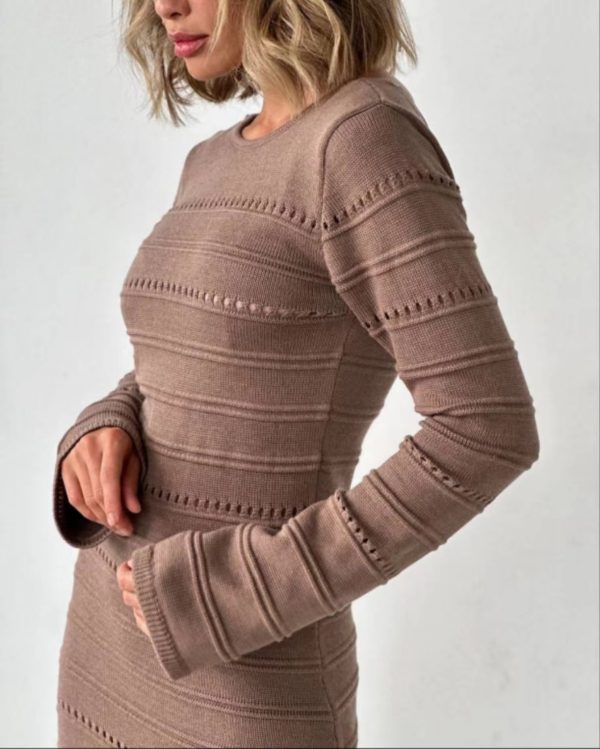 Knitwear winter long sleeve slim fit irregular design casual maxi hollow out knit dress women