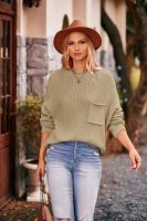 Knitwear bat sleeves round neck casual loose pullover women pure color sweaters with pockets