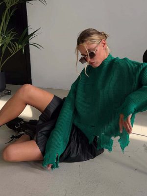 2026 Latest design crew neck ripped sweaters oversize wool knit tops elegant solid color mujer jumpers
