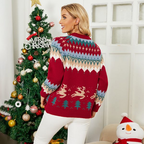 women jumper Fawn jacquard sweaters casual elk thicken pullover Christmas tree knitwear