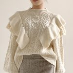 pure color puff sleeve women knitwear elegant pullover double layer cable knit top knitted sweater