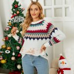 women jumper Fawn jacquard sweaters casual elk thicken pullover Christmas tree knitwear