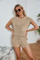 Trending Fashion Loose summer casual set pocket solid color sweater high waist shorts 2 piece matching outfits for women