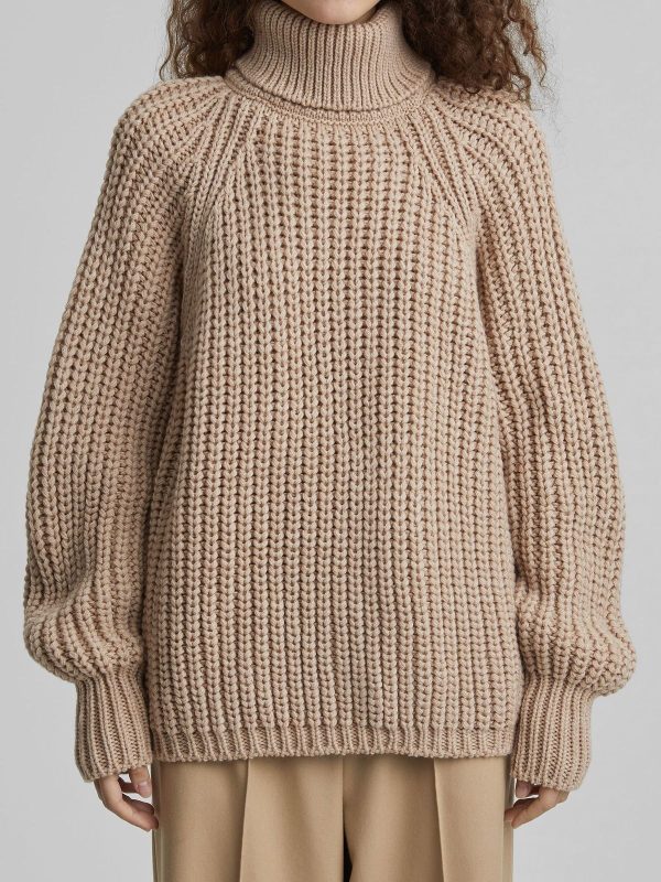 High quality turtleneck knitwear Long Sleeve pure color Knitted oversize thick elegant sweater women
