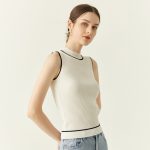High quality round neck sleeveless sexy camisole bodycon color blocking cool women summer knitted vest