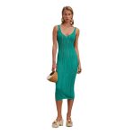 2026 Women clothing V neck knitted sexy hollow out one piece temperament slim waist side slit midi dress