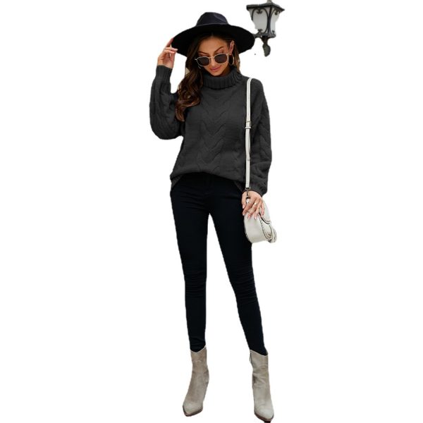 Clothing rolled neck jumper mujer solid color winter fall casual pullover loose cable sweaters for women
