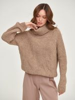 New arrivals rolled collar knitwear lantern sleeve knitted pure color tops oversize pullover casual sweaters women