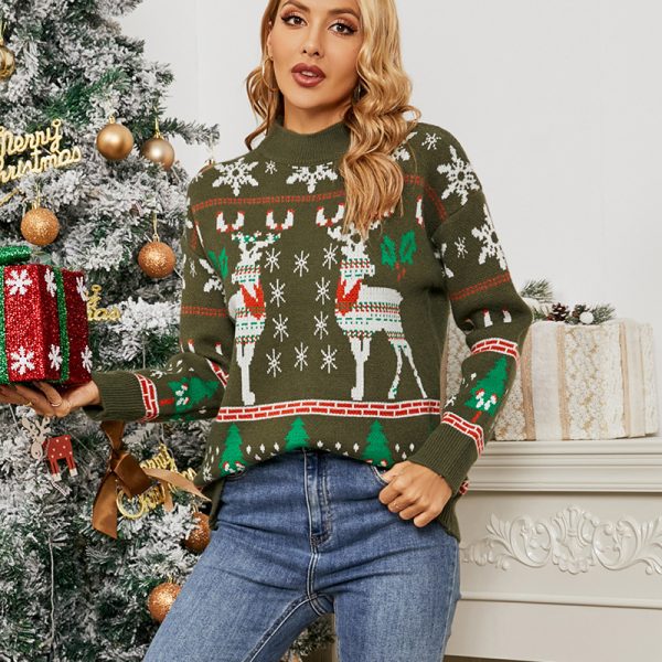 Trending fashion o-neck red festival outfits women knitwear casual pullover Snowflake Christmas sweaters