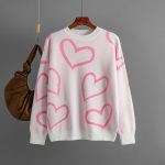 Hot selling Casual Valentine's Day Long Sleeve Knitwear Color Blocking Knitted Loose Heart Pullover Women Sweater