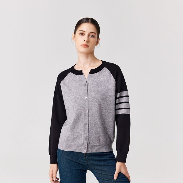 Knitwear round neck Four stripes sweaters coat oversize women casual single-breasted cardigans
