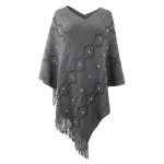 New Arrivals winter warm Wavy knitted tippet v neck casual fashion striped fringed cape coat for women