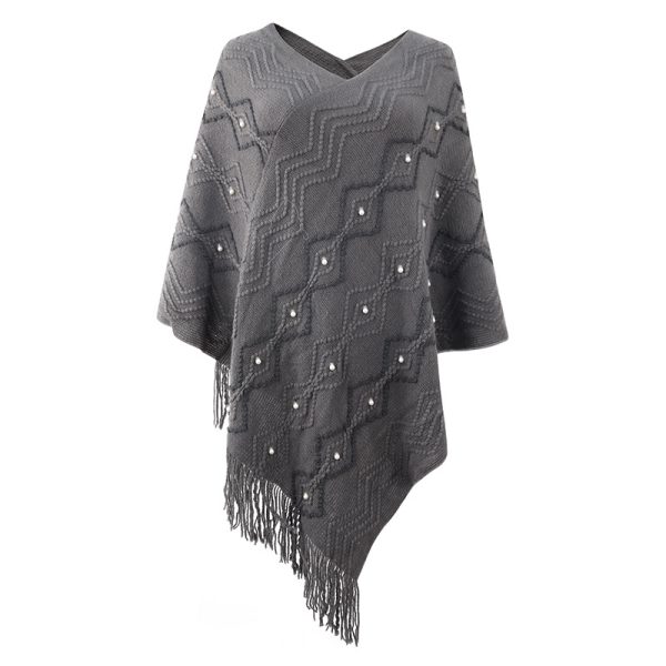 New Arrivals winter warm Wavy knitted tippet v neck casual fashion striped fringed cape coat for women