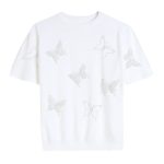New Arrivals casual crew neck butterfly jumpers women Hot drill short sleeve pullover sweaters