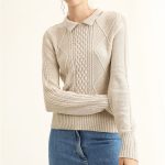 New design spring summer lapel collar cable knit sweaters women pullover long sleeve knitted sweater