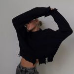 2026 Latest design crew neck ripped sweaters oversize wool knit tops elegant solid color mujer jumpers