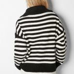 Autumn winter soft loose lazy stylish lapel collar half zipper high neck thick striped women's sweater