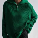 Fashion Women turn down collar Half Zipper knitted loose casual knitwear fall winter sweaters