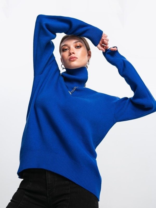 High quality elegant rolled collar knitwear temperament commuter pullover ladies jumpers turtleneck women loose sweaters
