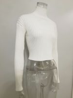 Autumn winter solid color basic jumpers Turtleneck slim fit cropped short knitwear women chunky needles sweater