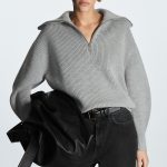 lapel collar knitwear women lantern sleeve striped casual oversize elegant knitted sweater tops