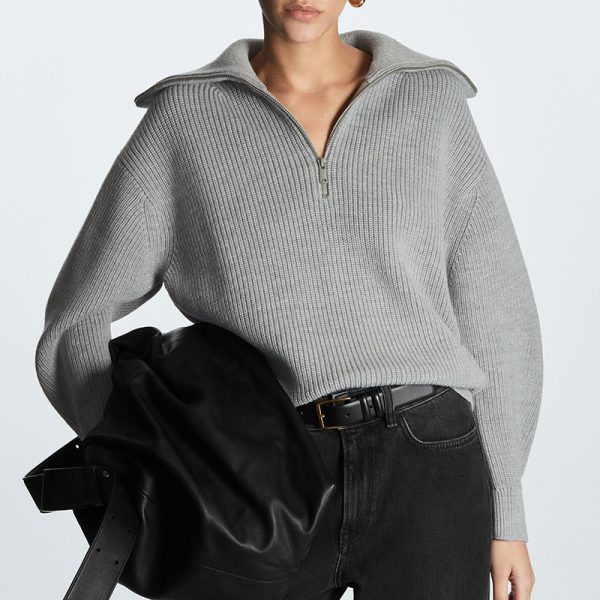 lapel collar knitwear women lantern sleeve striped casual oversize elegant knitted sweater tops