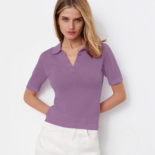 pure color cashmere sweater turn down collar elegant designer knit polo jumper for women