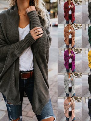 women fashion solid color elegant sweaters coat plus size batwing sleeve oversize cardigans