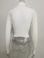 Autumn winter solid color basic jumpers Turtleneck slim fit cropped short knitwear women chunky needles sweater