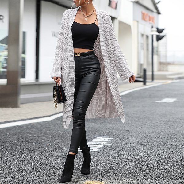 2026 Long Sleeve knitwear fall winter solid color loose women knitted cardigan sweater with pockets