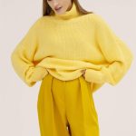New design casual lantern sleeve knitwear turtleneck pure color women sweater pullover sweater
