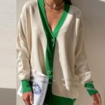 High quality contrast color Loose Knitwear sweater Tops Y2K style Oversize Long Sleeve V Neck Ladies Cardigan