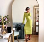 Knitwear winter long sleeve slim fit irregular design casual maxi hollow out knit dress women