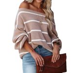 Trending fashion women off shoulder knitwear striped jumper mujer pullover elegant fall winter sweaters