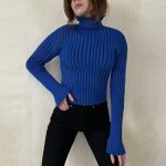 Autumn winter solid color basic jumpers Turtleneck slim fit cropped short knitwear women chunky needles sweater