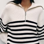lapel collar knitwear women lantern sleeve striped casual oversize elegant knitted sweater tops
