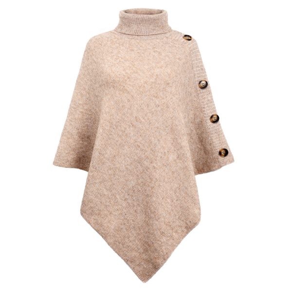 New Arrival warm sleeve cape women knitted poncho Shawl pullover cloak solid color high neck sweater coat
