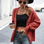 Fall winter V-neck single-breasted button solid color knitwear oversize casual women cardigan sweater