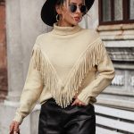 Trending Fall Winter Loose fringe jumpers elegant pullover knitted rolled turtleneck sweater for women