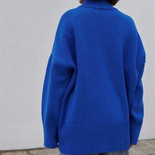 Turtleneck Knitted Solid color knitwear Long Oversize Tops Designer Women's Sweater