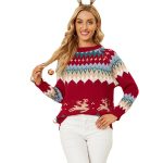 women jumper Fawn jacquard sweaters casual elk thicken pullover Christmas tree knitwear