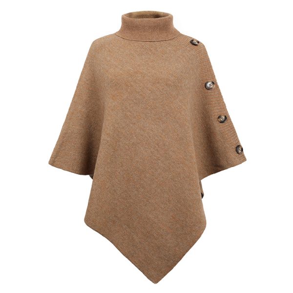 New Arrival warm sleeve cape women knitted poncho Shawl pullover cloak solid color high neck sweater coat