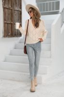 hot selling v neck pure color hollow out knitwear women pullover oversize short sweaters
