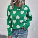 Fashion Pullover Jumper sueter para mujer heart knit casual loose crew neck sweaters women