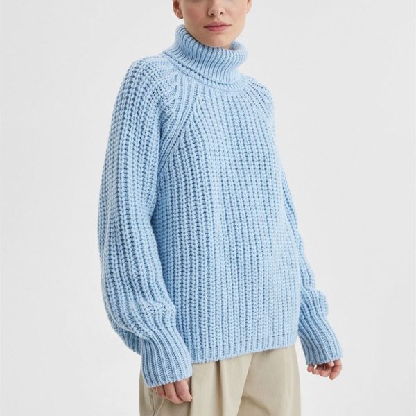High quality turtleneck knitwear Long Sleeve pure color Knitted oversize thick elegant sweater women
