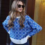 round neck jacquard knitwear women short plaid loose jumper color blocking sweaters